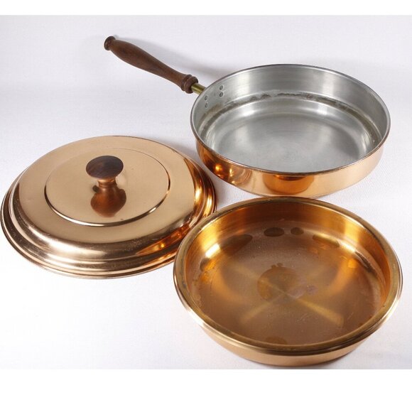 Vintage Tagus copperware pan, country kitchen cookware chafing dish, copper food - Picture 2 of 10